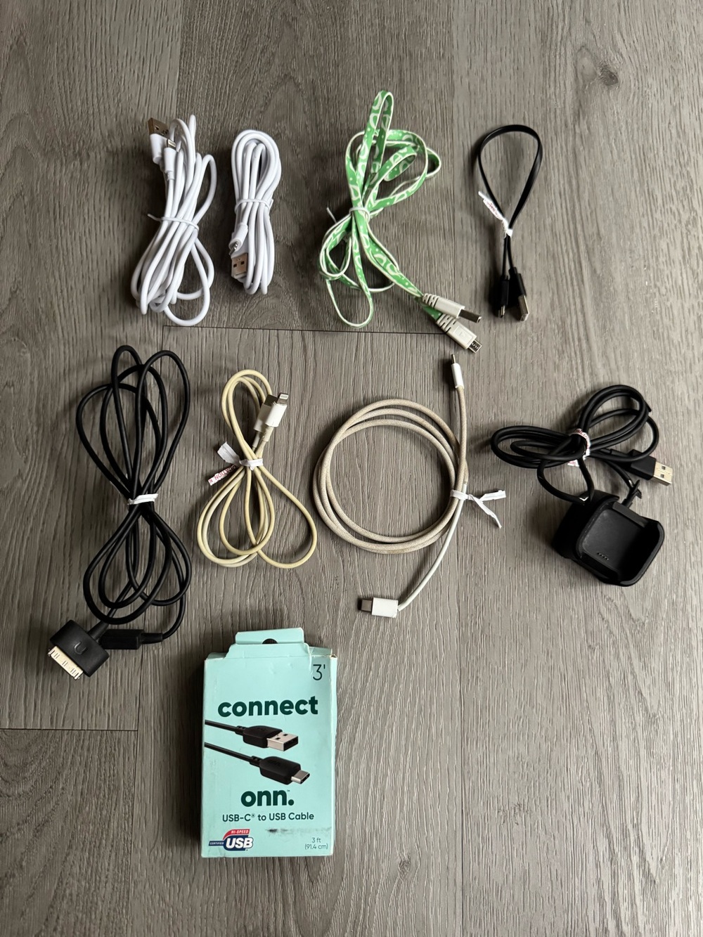 Electronics Charger Cables Lot - iPhone, Fitbit Watch, Tablet, USB
